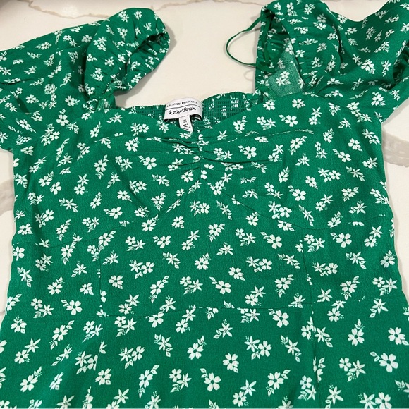 & Other Stories women's floral puff sleeve midi dress with slit green size 4 - Picture 6 of 14